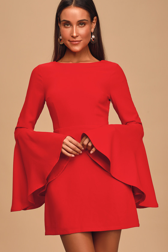 Trendy Red Dress - Long Sleeve Mini ...